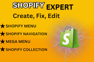 create, fix shopify all menus, tags, navigations, collections