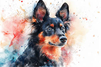 draw pet portrait illustration watercolor style