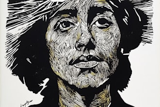 draw a custom portrait in linocut style