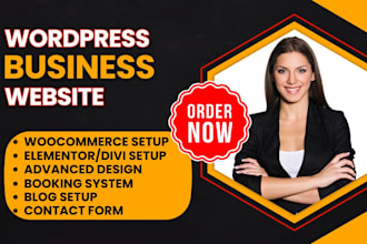 design wordpress business website using elementor, divi builder, or woocommerce