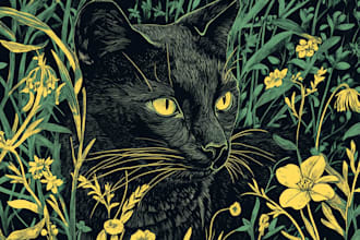 illustrate animal or botanical linocut based