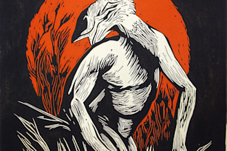 draw a custom portrait in linocut style