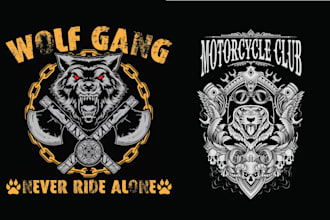 create vintage helmet animal wolf logo and t shirt design