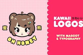design a kawaii logo with mascot and typography