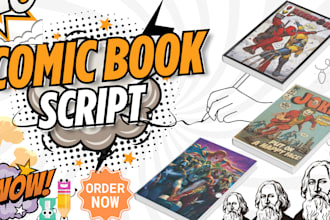 write your comic book script, book story webtoon, manga, anime, or retro graphic