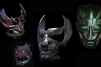sculpt 3d cosplay mask, 3d armour, oni mask, 3d helmet for 3d printing