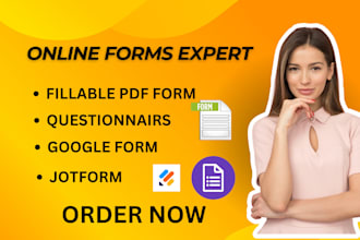 create online forms using  jotform, google form, typeform and fillable pdf form