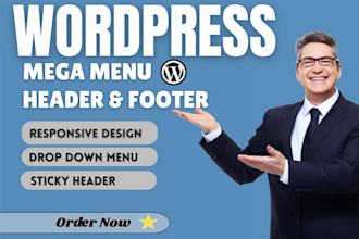 design,redesign header,footer,megamenu in wordpress website