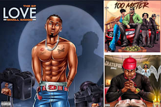 draw cartoon hip hop single artwork, music album cover art