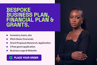 craft a five years business plan, financial plan, business proposal, grants logo