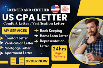 provide US CPA letter, comfort letter, financial statement, income letter, CPA