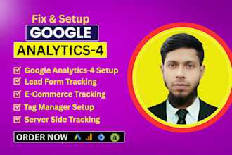 setup or fix ga4, ecommerce tracking,  server side tracking, lead form tracking
