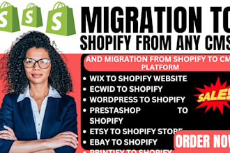migrate transfer wix wordpress ecwid prestashop printiful ebay etsy to shopify