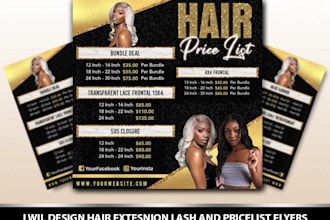 design beautiful hair extension and lash extension flyers