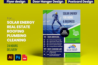 design flyer door hanger postcard for solar roofing real estate cleaning company