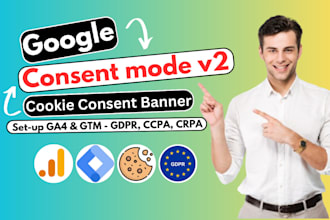 setup google consent mode v2, cookie consent banner with GTM