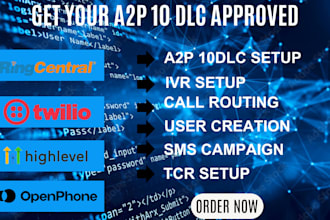 setup a2p 10dlc, tcr, ivr on openphone gohighlevel twilio ringcentral 3cx voip