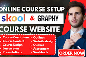 setup online course content, outlines on lms site skool, graphy, mighty network
