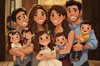do custom anime or disney cartoon family portrait
