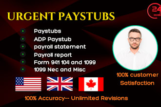 prepare paystub, payslip, payroll, payroll report forms w2 w3 1040, 1041 for you