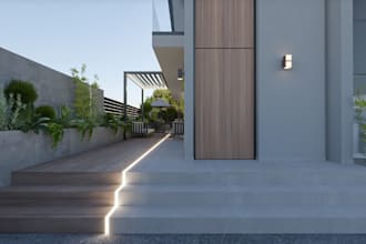 redesign 3d luxury outdoor villa, courtyard patio,couch interior,cgi room render