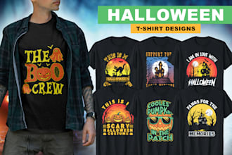 do create custom trendy scary halloween spoky t shirt design for you