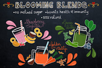 design digital chalkboard art for menus, signs, posters, flyers