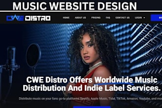 build responsive music website for music artiste music record label and studio
