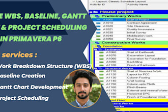 create wbs, baseline, gantt chart, and project scheduling in primavera p6