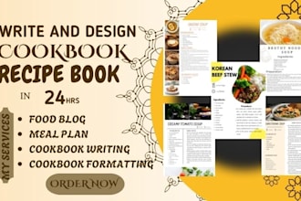 recipe blog book writer, design cookbook formatting smoothies meal plan design