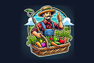 do farmer with basket full of vegetables  mascot logo within two day