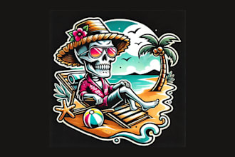 do tropical skull vacation on the beach mascot logo in one day