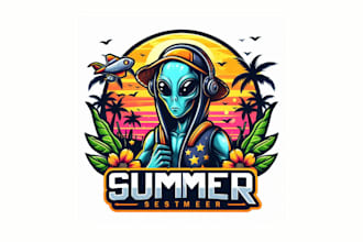 make alien portrait in summer mascot logo for your company