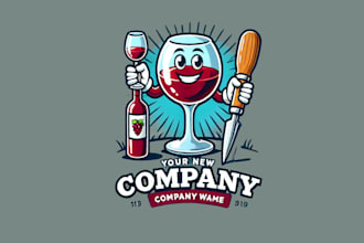 design glass red wine making mascot logo with express delivery
