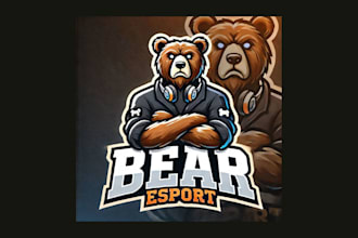design creative bear esport mascot logo with any file format