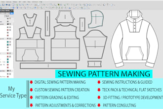 make clothing digital sewing pattern, cad grading PDF, dxf for any garment