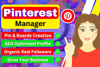 pinterest account marketing manage create pins boards and design SEO optimized