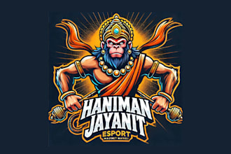 design hanuman jayanti esport mascot logo with super color