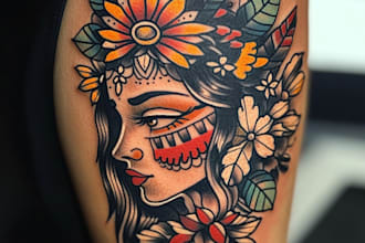 draw a attractive american traditional tattoo design