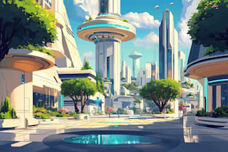 draw a sci fi and science fiction futuristic city art