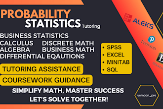 assist you in algebra, calculus, probability and statistics using excel, spss