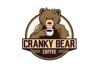 design haired bear waking up drinking coffee logo