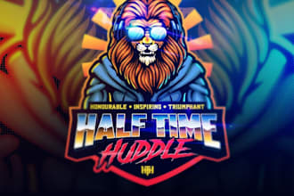 design mascot lion on muscular human body logo