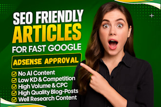 write 30 unique SEO friendly articles for quick google adsense approval