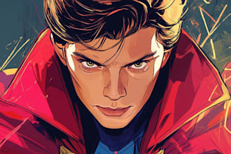 a comic book page, marvel dc superhero character design