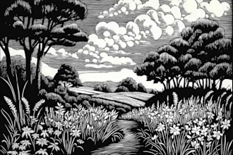 create a line illustration, a linocut or an engraving