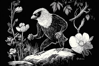 do detailed dark art with woodcut or linocut art