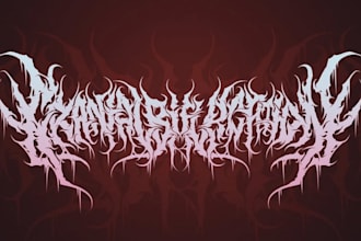 dark typography logo and lettering, metal, y2k, psychedelic