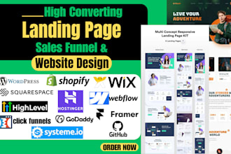 wordpress, ghl, clickfunnel webflow shopify wix sales funnel landing page design