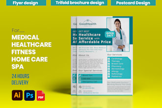 design medical healthcare home care fitness spa flyer postcard trifold brochure